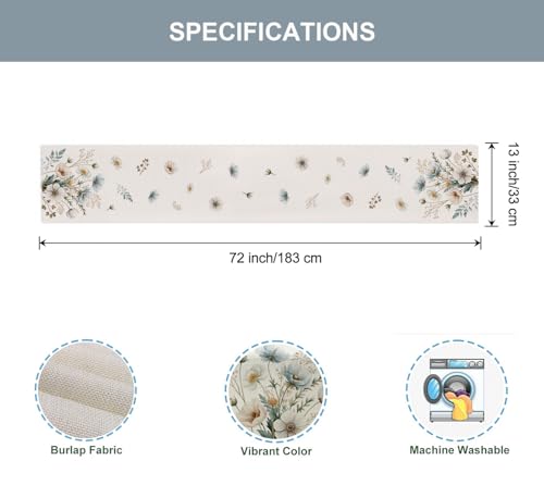 ZCHOMI Spring Blue White Floral Table Runner 13x72 Inch Anemone Flowers Leaves Kitchen Dining Table Decoration for Indoor Outdoor Home Party Décor by ZCHOMI - Used condition - Image 6