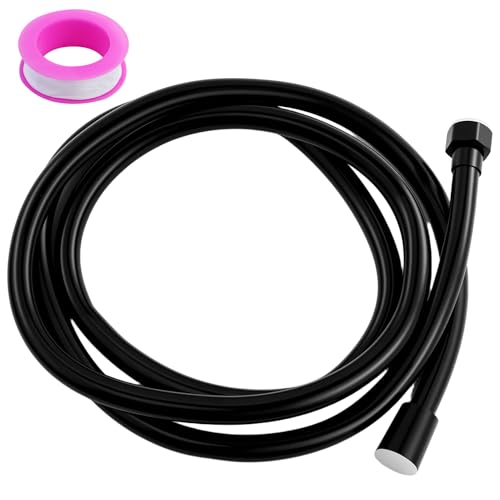 Tuyau de douche universel en PVC - 2 m - Noir - Flexible - Avec double tête en laiton de qualité supérieure - Pliage 1/2' et anti-torsion - Pour douchette à main, baignoire