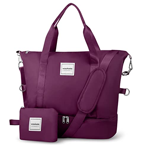 Woomada Travel Duffel Bag, Gym Bag With Wet Compartment ＆ Shoe Compartment. Overnight Bag For Women With Toiletry Bag, Carry On Duffel Bag,Sports Gym Tote Bag(Purple) #TOP10