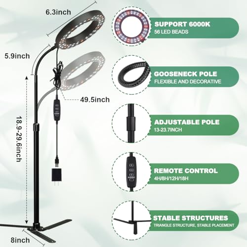 Yeoleh GN-001 Grow Lights For Indoor Plants, 6000K White Led Full Spectrum Gooseneck Plant Lamp With Dimmable & Height Adjustable For Mini Succulent thumb #6