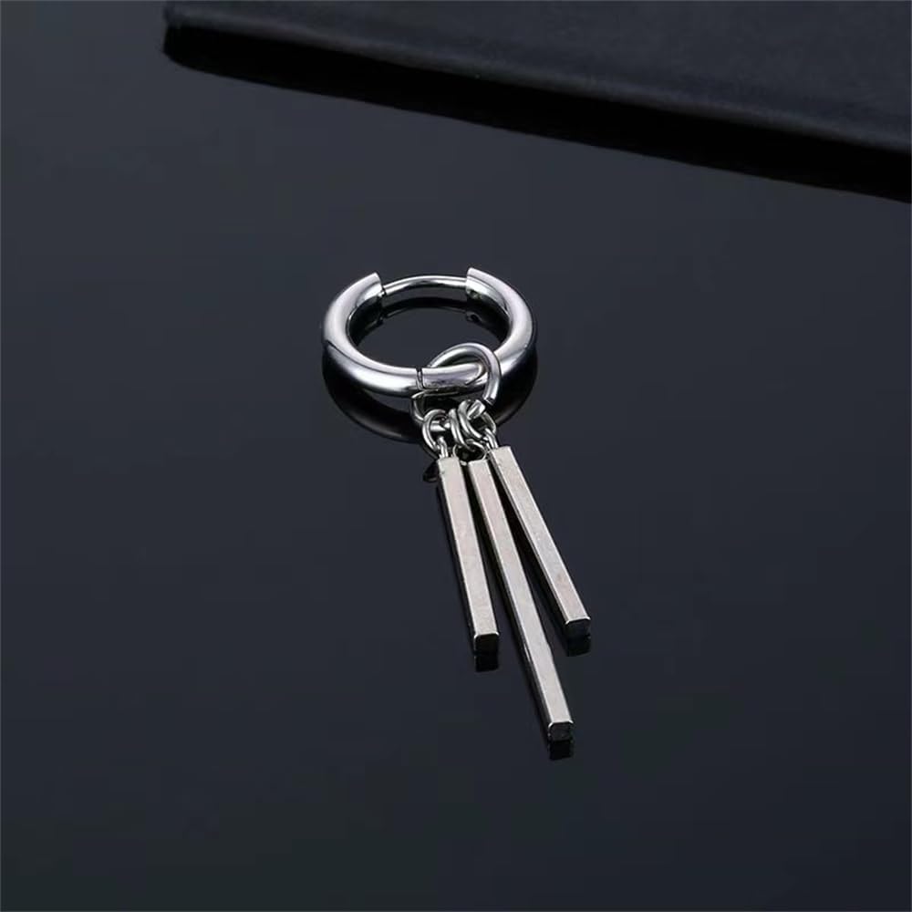 Minimalist Triple Bar Small Hoop Dangle Drop Earrings for Men Women Stainless Steel Charms Huggie Hoops Hypoallergenic Fashion Vintage Punk Geometric Line Stick Dangling Gifts Birthday - Image 2
