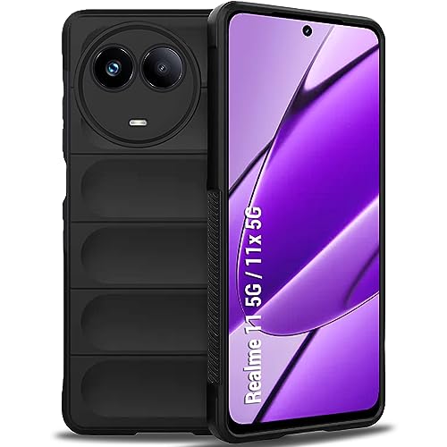 Image of TheGiftKart Liquid Silicon Back Cover Case for Realme 11 / 11X 5G / Narzo 60X 5G | Shockproof Military Grade Protection | Micro-Fibre Cloth On Inner Side | Built-in Anti-Slip Grip Cover (TPU, Black)