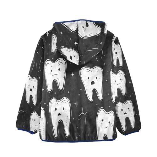 Tooth Characters on Black Toddler Fleece Jacket Girl Boys Hooded Fleece Jacket Coat Warm Outwear Zip-up 3-10T2