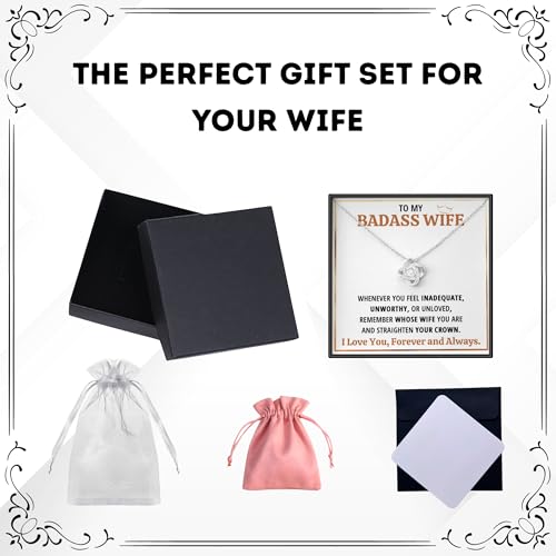 Wife Necklace Gift From Husband To My Badass Wife Crown Love Knot Pendant Valentines Day Anniversary Jewelry With Message Card and Gift Box4