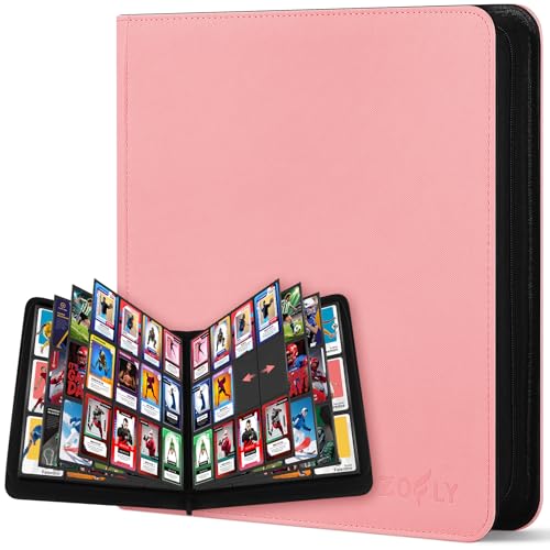 12 Pocket Card Binder Zipper Trading Card Binder 720 Large Capacity Side Loading Non-Ring Card Album Double Sided Acid-Free Card Protector Binder Card Collection for TCG MTG Sport Card Pink