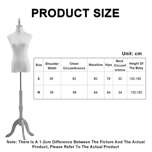 Torso de maniquí de medio cuerpo regulable 132-182 cm con soporte de trípode para ropa 3