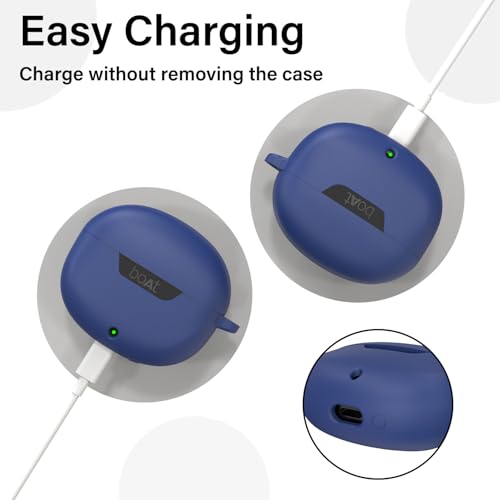 Image of Sounce Earphone Case Cover for Boat Airdopes 300 Premium TWS Soft Silicone Skin Case Cover Shock Absorbing Protective Case with Keychain [Front LED Visible] - Blue