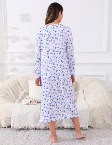 Image of IZZY + TOBY Nightgowns for Women Long Sleeve Soft Cotton Long Warm Nightdress Kintted Night Gown
