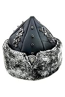 Miss Tesettür Turkish Ottoman Bork Hut, Ertugrul Leder-Pelz-Winter-Kappe, Wappen Kayı Alp IYI, Grau Kunstpelz und schwarzes Kunstleder