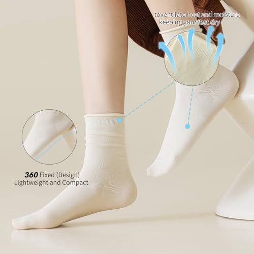4 Pairs ofrolled hem socks Women, Ruffle Turn-Cuff Casual Cute Girl Ruffle Socks Breathable Ruffle Ankle Socks3