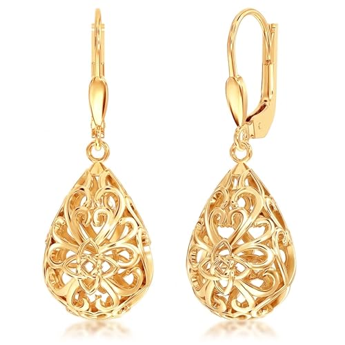 Image of TRUESILVER ACPL 925 Sterling Silver Filigree Drop Earrings for Women & Girls | Elegant Dangle Leverback Earrings | Stylish Everyday & Gift Jewelry
