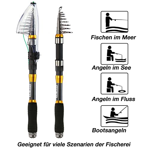 Angelrute Teleskop-Angelrute tragbar- 90% Kohlefaser, CNC-gefräster Rollensitz, komfortabler Eva-Griff, leichte… – Bild 7