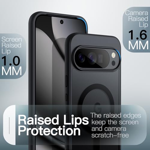 Image of JETech Magnetic Cover Case for Google Pixel 10 /10 Pro 2025, Compatible with MagSafe and Pixelsnap Charger, Translucent Matte Back Shockproof Phone Cover (Obsidian)