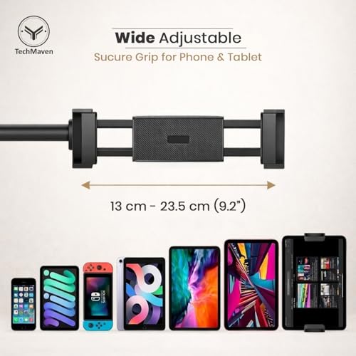 Image of Overhead Video Mobile Stand, New Extra Long Arm, 1 /4 inch Head 2 Way Base clamp, and Bracket for Mobile Phone, for, Overhead Video, Desktop,Bedroom, Office, Black (Overhead Stand for Reading)