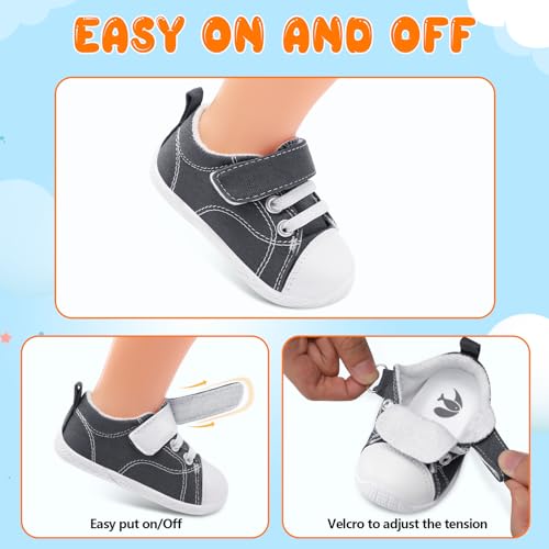 Feetcity Infant Shoes Boys Girls Infant Walking Shoes Baby Canvas Shoes Toddler Wide Sneakers Outdoor Grey thumb #1