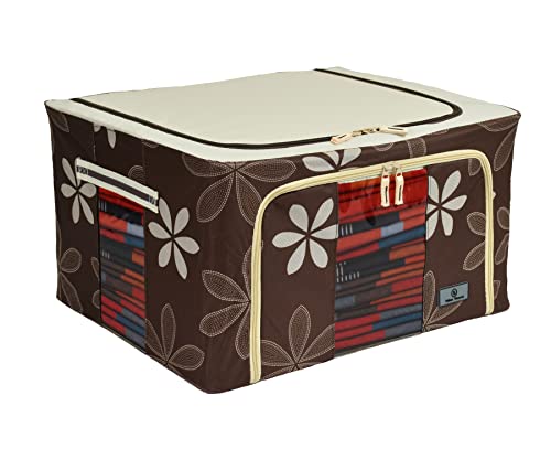 Image of Yellow Weaves Polyester Foldable Cloth Storage Box /Wardrobe Organizer, 66 Ltr, 1 Piece, Brown, 33 Centimeters