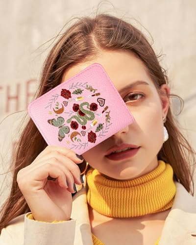 Image of Bistup Leather 12 Slot Accordion Card Holder Wallet, Butterfly Moon | Accordion Storage, Zipper Around Closure, Compact Patterned Wallet for IDs, Cards, Cash, Daily Carry and Gifts