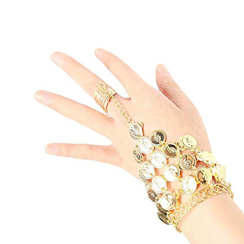 Yozone Gold Gypsy Jewelry Belly Dance Gold Triangle Bracelet Hand Jewelry Ladies Gold Bracelet Ladies Belly Dance Jewelry Coin Bracelet Bracelet With Ring（2 Pieces） #TOP1