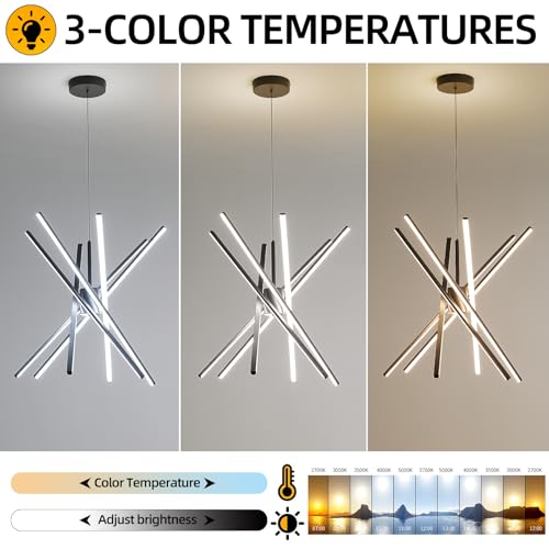Lonrukat 33 inches Modern Sputnik Chandelier 90W LED Chandeliers with Remote 6-Lights Dining Room Linear 3000-6000K Dimmable Dining Room Light Black Pendant Light for Living Room Bedroom Foyer by Lonrukat - Image 5