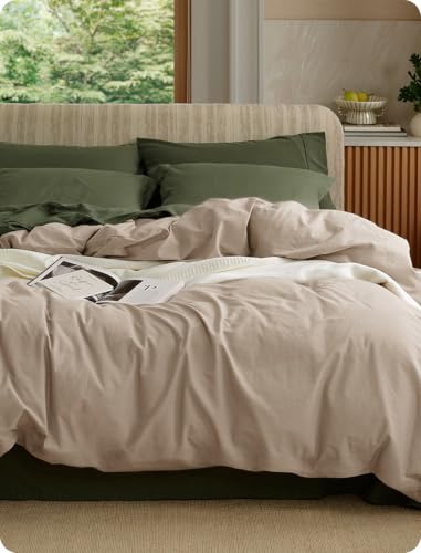 Image of Bedsure PureWoven 100% Washed Cotton Duvet Cover Only, King, Frosted Almond | 1 Duvet Cover, No Pillow Shams, Linen Like Textured, Lightweight & Breathable for All Seasons, Zipper Closure, 8 Corner Ties
