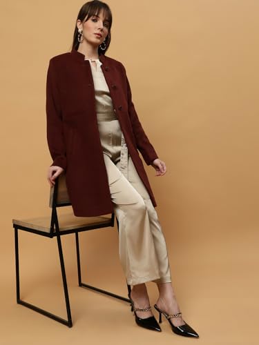 Image of BEATNIK Shawl Collar Full Sleeve Maroon Women's Blazers