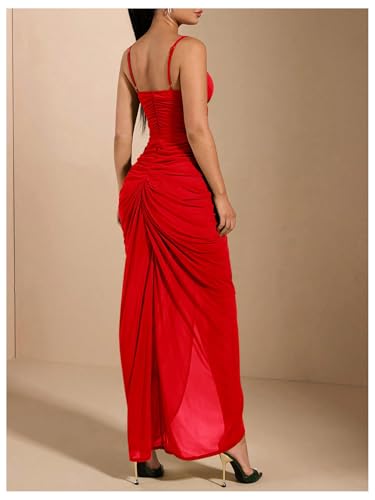 Image of Floerns Women's Ruffle Ruched Cami Dress Draped Split Elegant Bodycon Maxi Dresses