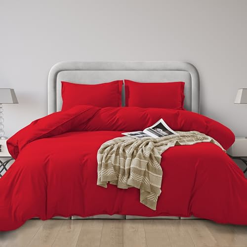 Elegant Comfort Luxury 3-Piece Duvet Cover Set - 1500 Premium Hotel Quality Microfiber Hotel Collection - Comforter Cover with Button Closure and Shams Full/Queen Red