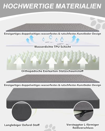 Favodormir Orthopädisches Hundebett Grosse Hunde 119x73cm,Abnehmbare Wassericht Kunstleder-Hülle Hundekissen Hundematratze für große Hunde,Komfortable & Kühlende Für Innen- Und Außenbereich,Grau