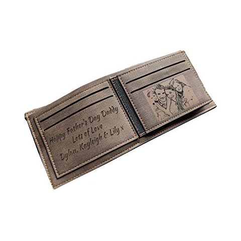 Men's Custom Photo Engraved Brown Wallet - Unique Gift for Men - Personalised Text and Photo Cover
