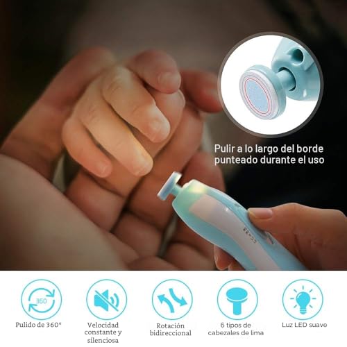 Miniatura 6 de Lima De Uñas Bebe Para Bebés - Rightwell Cortadora De Uñas Eléctrica Para Bebés 6 En 1 Set Con Luz Frontal Led Para Uñas Y Dedos De Los Pies De Niño Recién Nacidos Y Niño Pequeños