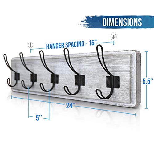 HBCY Creations Rustic Coat Rack - Wall Mounted Whitewash 24" Entryway Coat Hooks - 5 Rustic Hooks, Solid Pine Wood. Perfect Touch for Your Entryway, Kitchen, Bathroom... (Whitewash) - Image 4