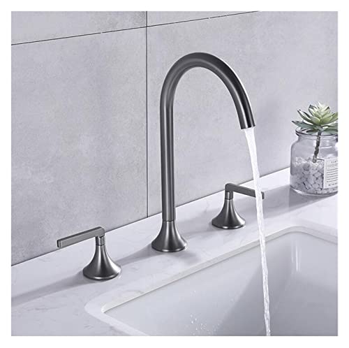 Robinet de bassin en laiton brosse or et gris, mitigeur 3 trous de haute manufacture