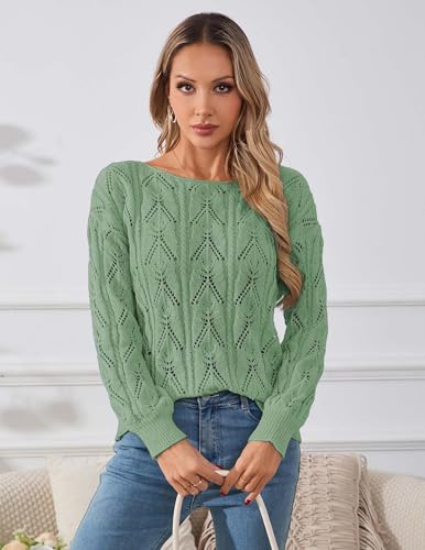 Image of Libsorge Womens Cute Sexy Off The Shoulder Crochet Knit Sweater Fall Winter 2025 Trendy Lightweight Boat Neck Pullover Top