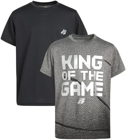 Pro Athlete Boys’ Athletic T-Shirt – 2 Pack Active Performance Dry-Fit Sports Tee (8-16), Size 14-16, Black/Charcoal King