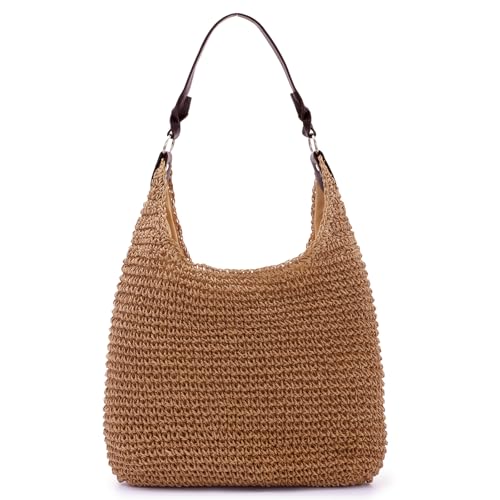 Bolso Hobo grande de paja tejido para mujer miniatura 1
