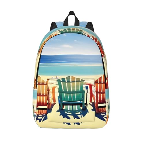 EdWal Escena de playa con sillas, mochilas de viaje para mujeres y hombres, mochila universitaria, bolsa de ordenador para viajes, Negro , M
