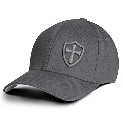 Dion Wear Crusader Baseball Cap for Men, Mid Profile Stretch Fitted, Grey Hat with Grey, Large/X-Large