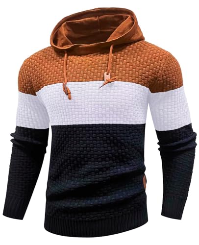 Genfien Sudadera con Capucha para Hombre Jersey con Capucha de Forro Deportiva Cuadros Jacquard de Punto Camisa de Entrenamiento Hoodie Casual Otoño Invierno