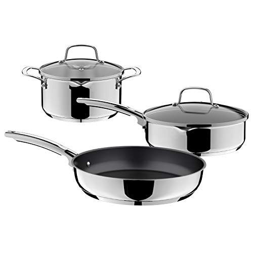 MOBUTA 5-PCS Kitchen Cookware Sets Stainless Steel Pots and Pans Set, Tri-Ply Stainless Steel Induction Cookware, Nonstick Jumbo Cooker W/Lid +Nonstick Skillet +Stock Pot W/Lid, Oven & Dishwasher Safe