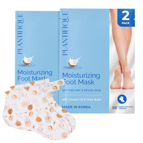 Image of PLANTIFIQUE Korean Foot Mask with Shea Butter 2 Pairs Box for Dry & Cracked Feet | Hydrating Socks for Soft Heels | Intense Moisturizing and Repairing Dry Rough Skin | Foot Spa | Happy Feet Mask