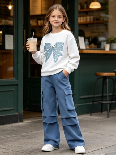 Image of Girls Clothes 2 Piece Hoodie Sweatshirt + Cargo Pants Fall Winter Outfits for Teen Tween Girls 7-14 Years