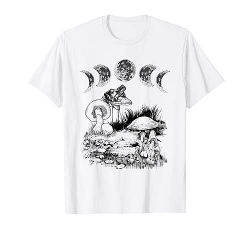 Cottagecore Aesthetic Frog Mushroom Moon Fairies Vintage Maglietta