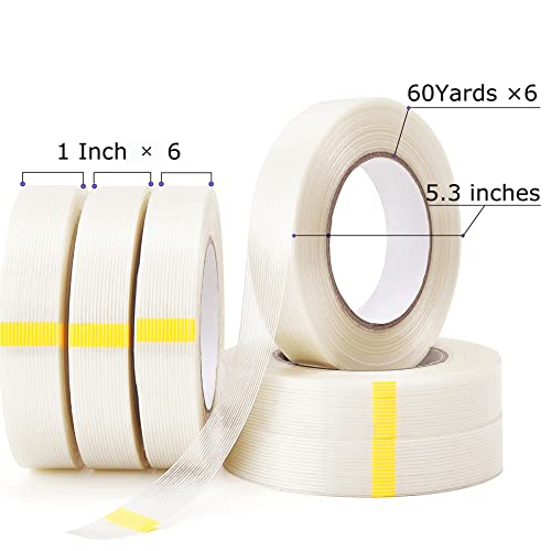 Valley'syumiao Strapping Fiberglass Tape, Filament Tape, 6 Rolls,1Inch×60Yds×5.5Mils, Reinforced Packing, Heavy Duty Wearproof Tape #TOP6