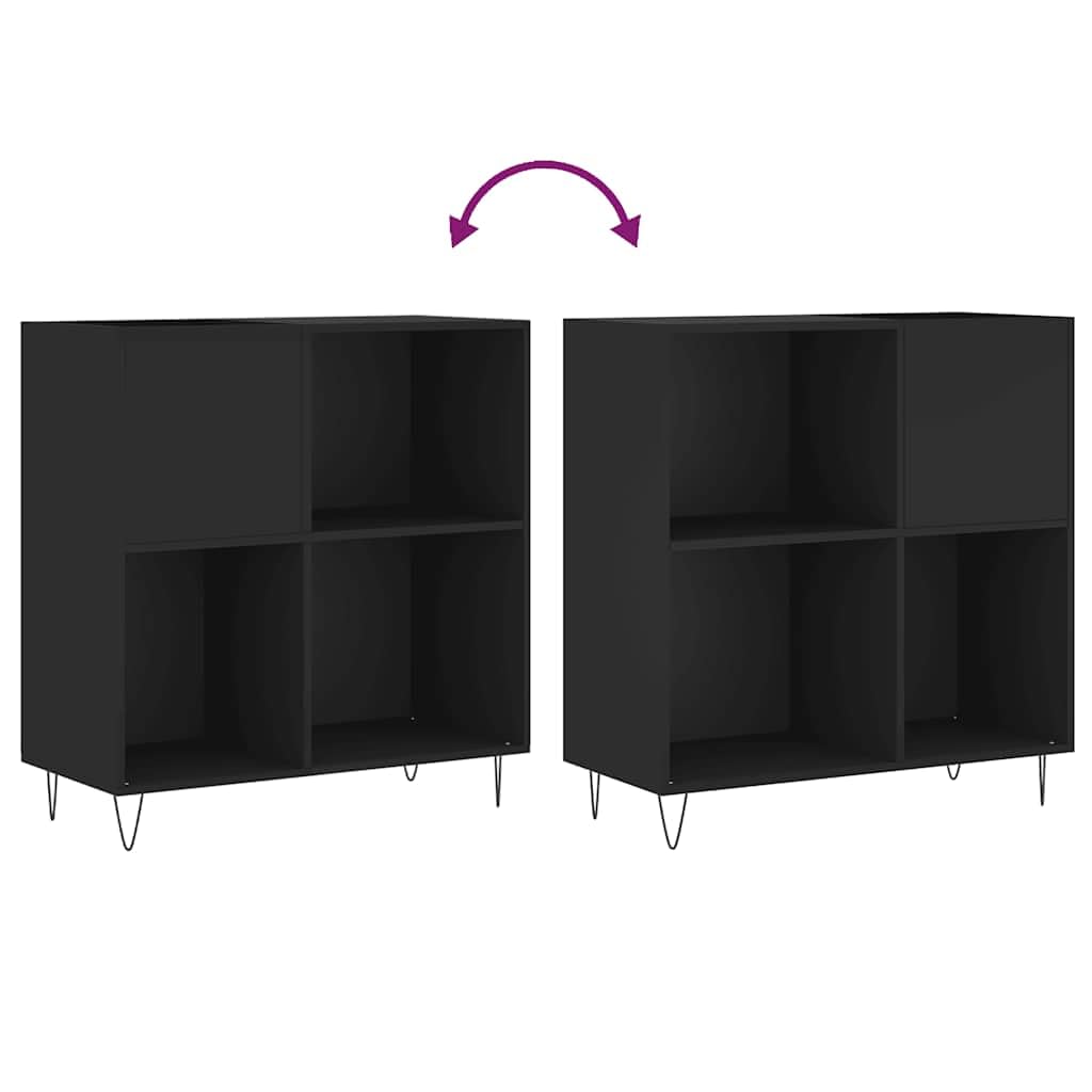 Armadietto nero in legno con gambe in ferro, 84,5 x 38 x 89 cm, spazio per dischi in vinile e vinile, piastra superiore stabile per giradischi
