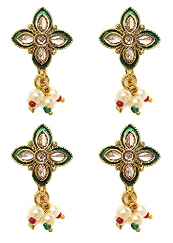 Sasha Indian Motif Traditional Pearl Press On Same Design Nath Nose Ring Pin Non Pierced Clip On For Women Bridal For Wedding Party-pack of 4 pieces
