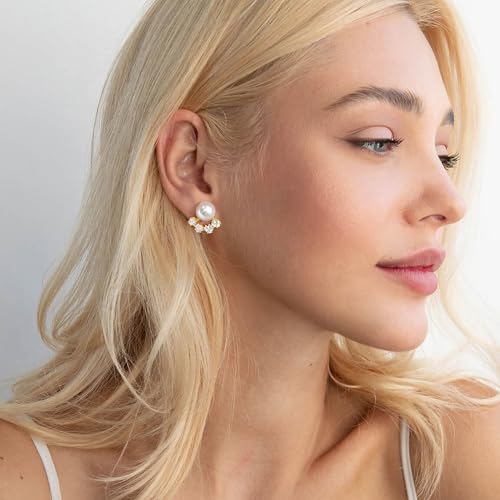 Pearl Earrings for Women - 925 Sterling Silver Stud Earring with Heart Cubic Zirconia Crystal Dainty Elegant Jewelry Gifts for Her Birthday Wedding Mothers Day2