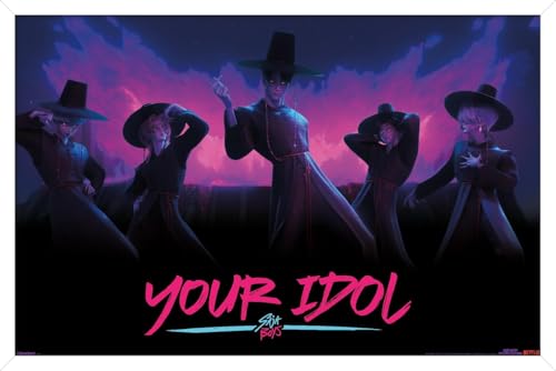 Trends International Netflix KPop Demon Hunters (2025) - Saja Boys Demon Dance Wall Poster, 22.4L x 14.7W, White Framed Version