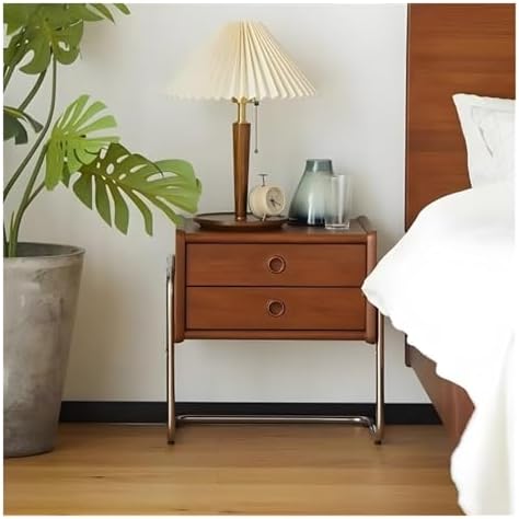 Modern Nightstand with Stainless Steel Legs - Double-Layer Drawer Side Table for Living Room, Bedroom, or Office - Versatile Multi-Purpose Furniture