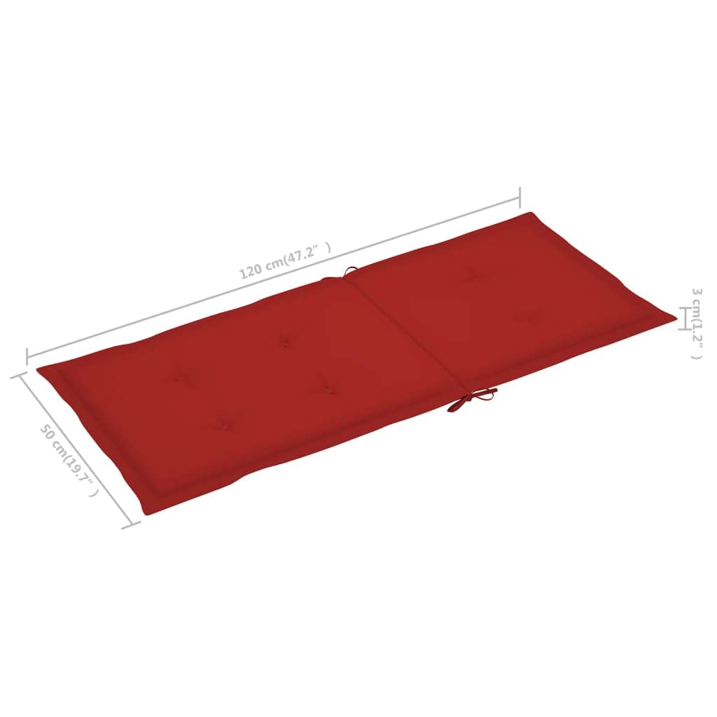 Cuscini per sedia da giardino, 2 pezzi, per sedie a sdraio con schienale alto, design universale, per interni ed esterni, balcone, terrazza, con 2 laccetti, rosso, 120 x 50 x 3 cm
