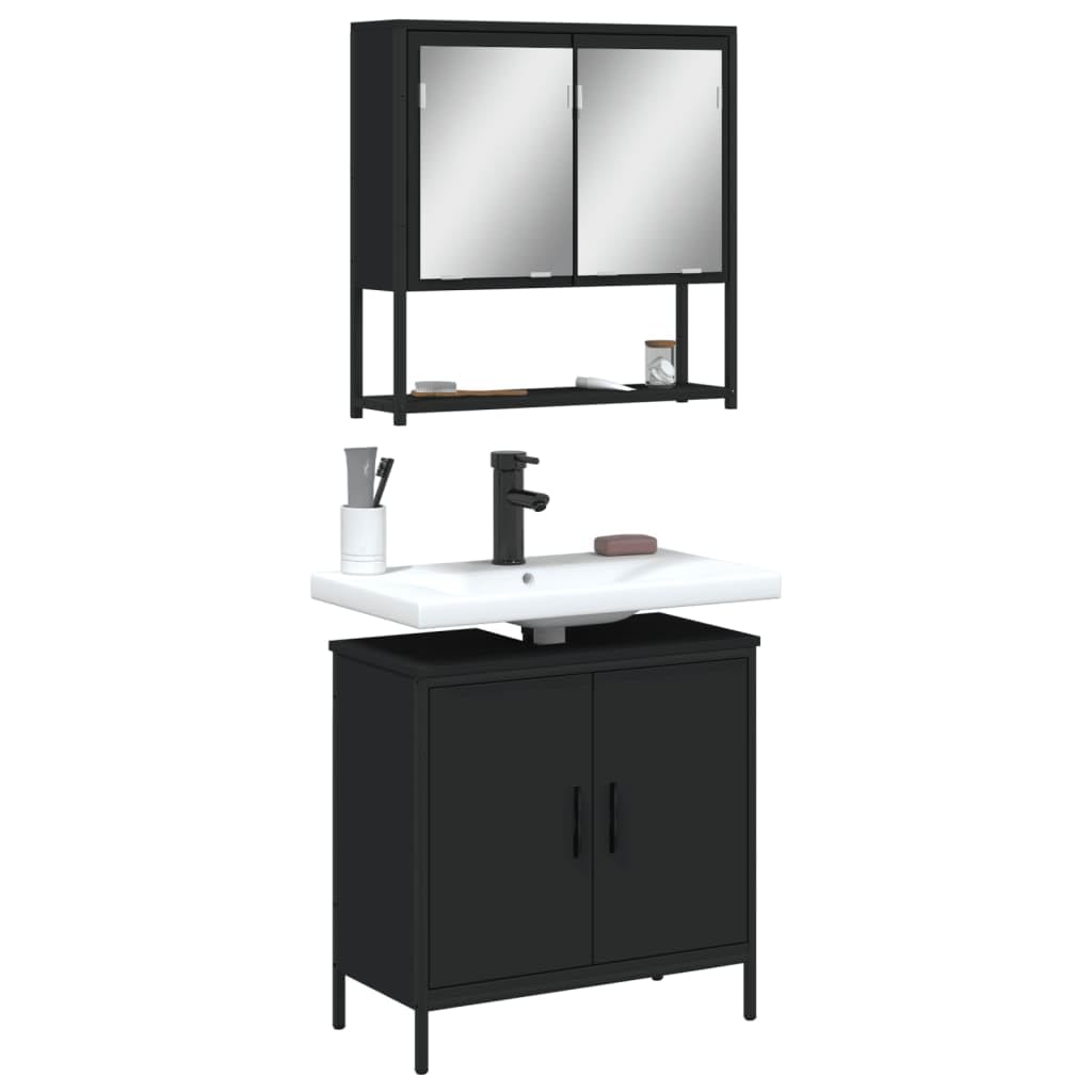 CHARMMA Bathroom Furniture Set Black Engineered Wood Standard,Bathroom Furniture Sets-3214660